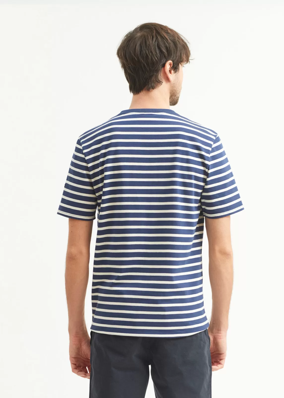 Sailor Striped Shirts>Saint James Plouider striped t-shirt MARINE/ECRU