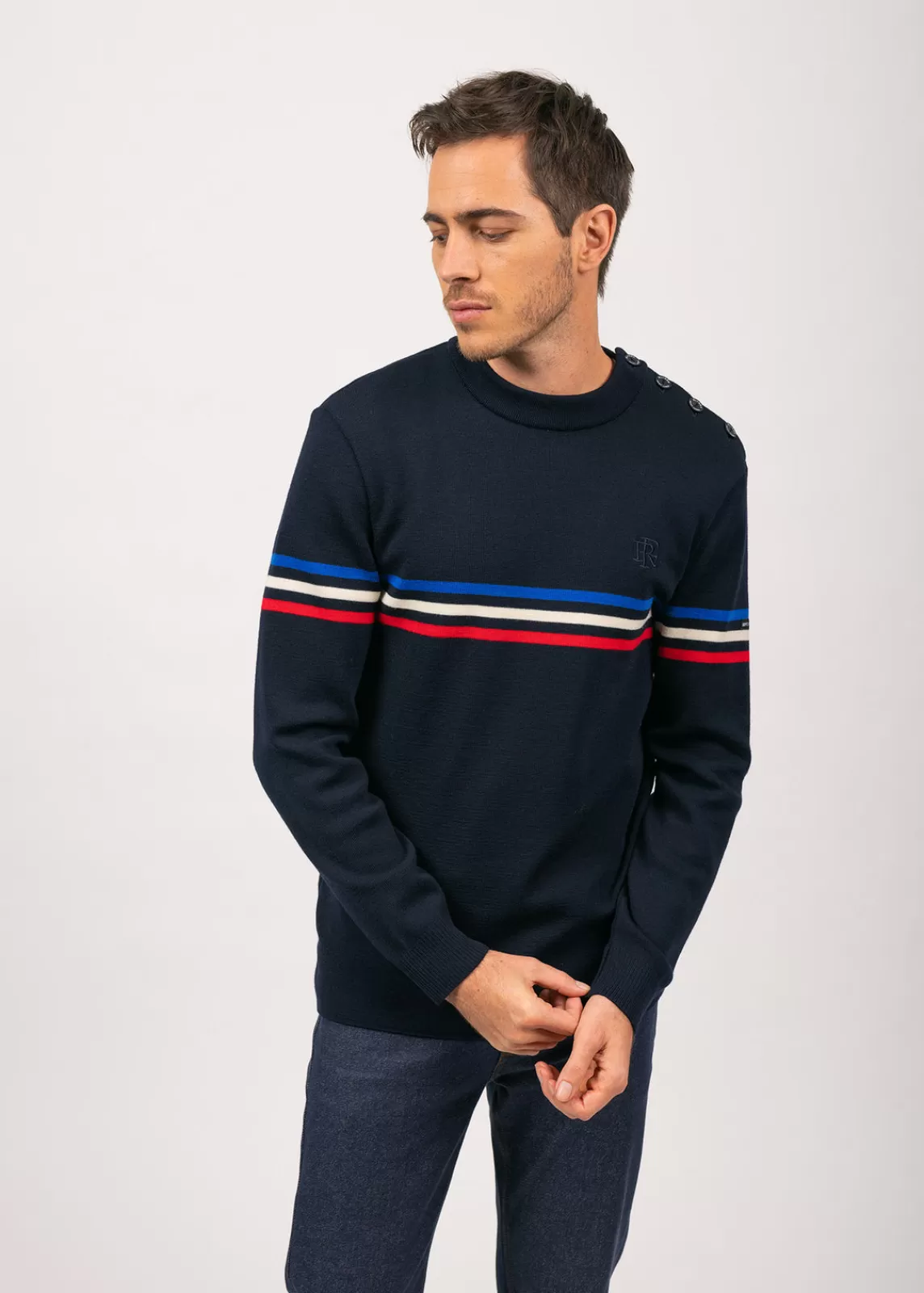 Sailor Jumpers>Saint James Sailor jumper with tricolour stripes NAVY