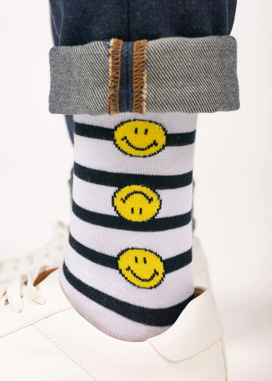 Shoes & Socks>Saint James Smiley cotton socks NEIGE/MARINE