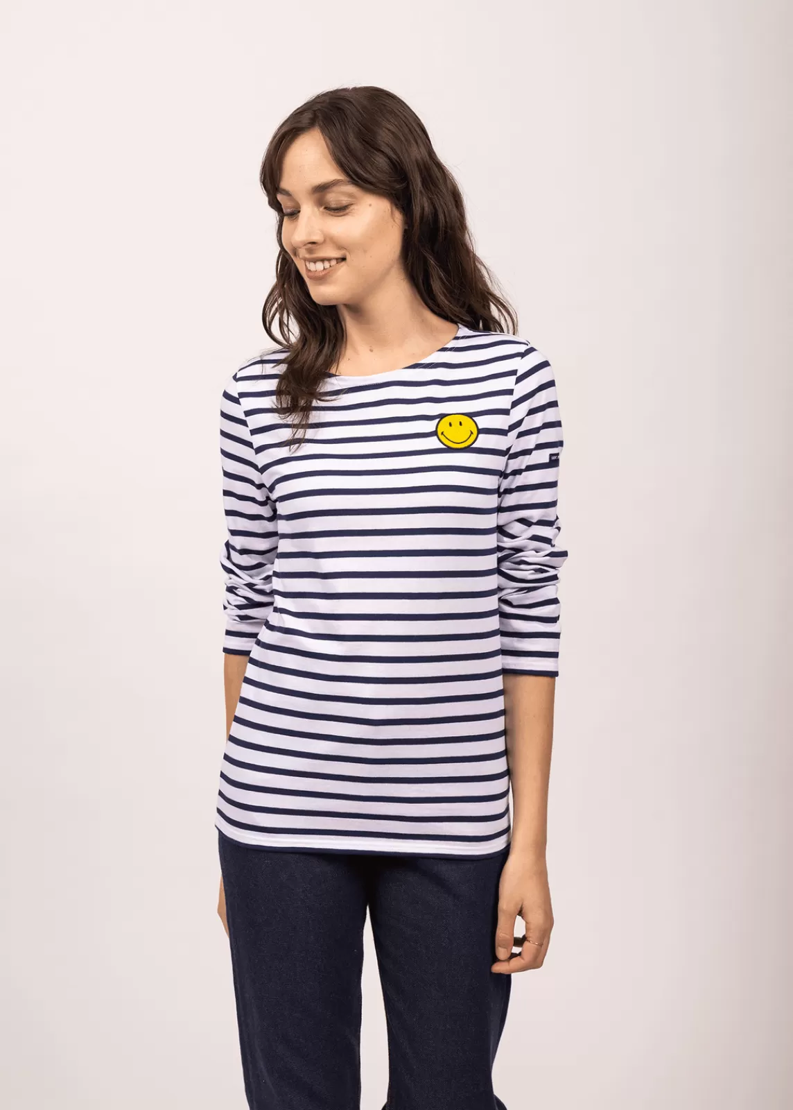 Sailor Striped Shirts>Saint James Smiley iconic sailor striped shirt NEIGE/MARINE