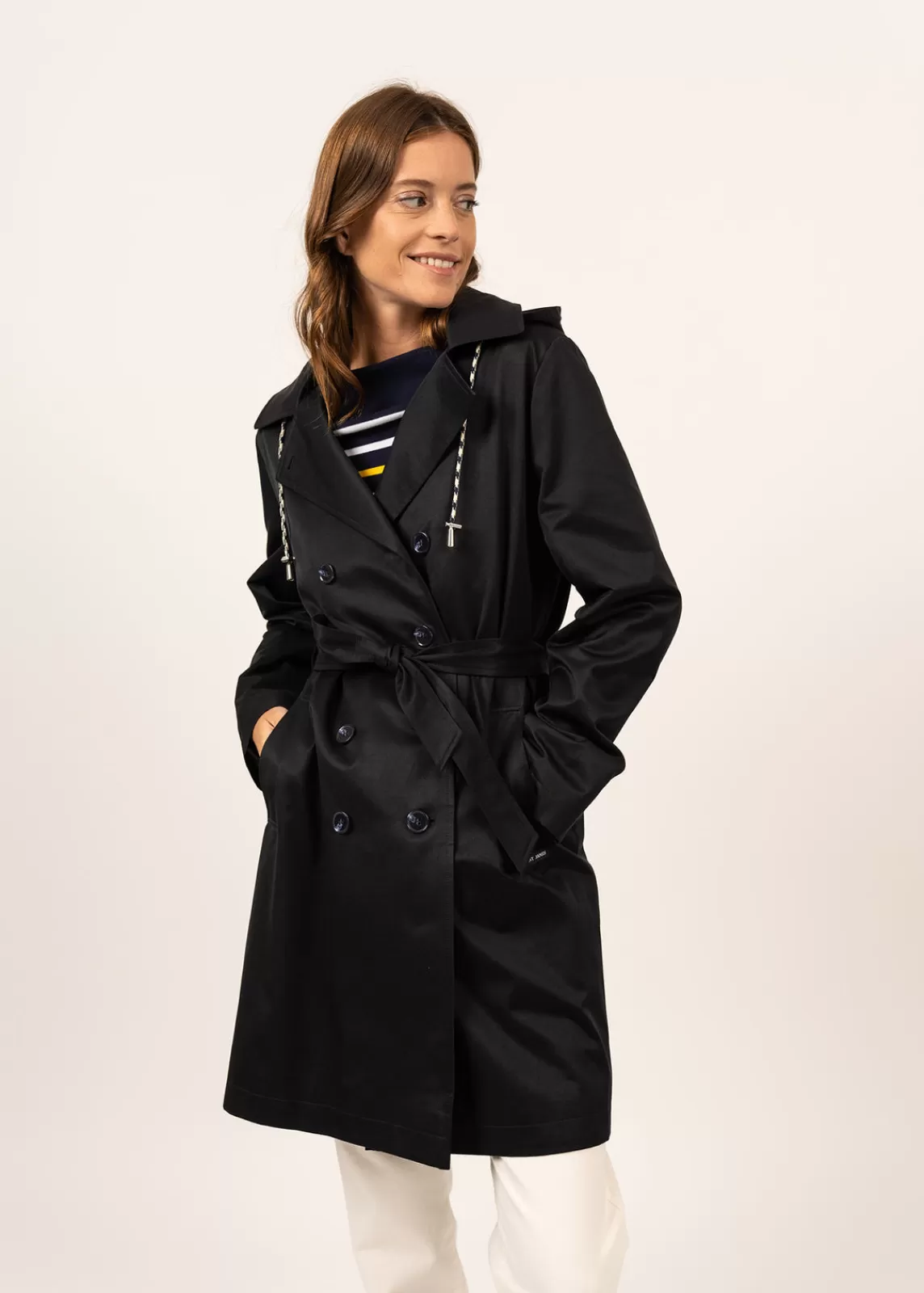 Coats & Peacoats>Saint James Ste Honorine hooded trenchcoat NAVY