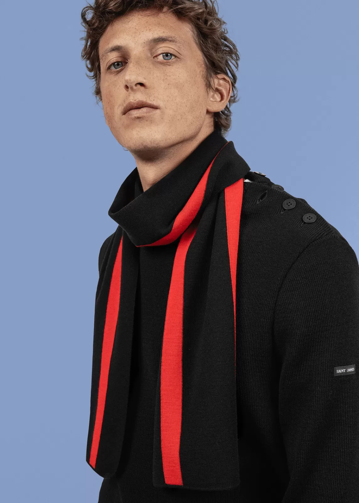 Scarves>Saint James Sur mon cou wool scarf Noir/Pavillon