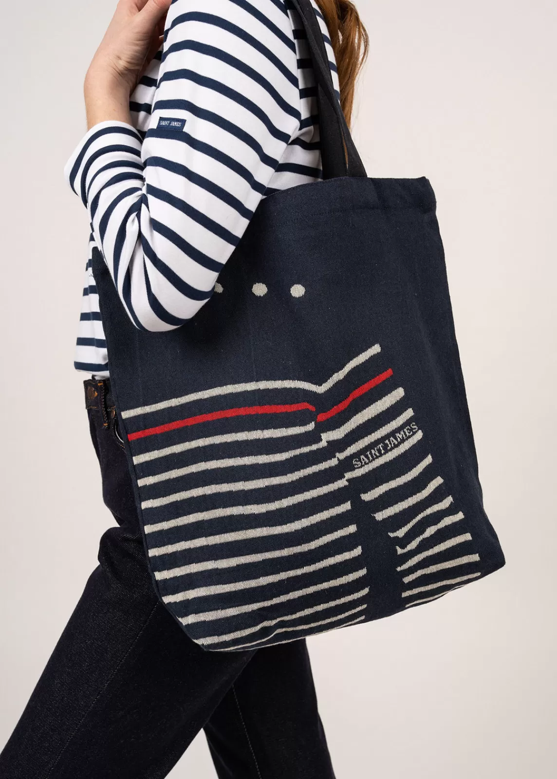 Accessories>Saint James Tote bag in recycled cotton MARINE/ECRU