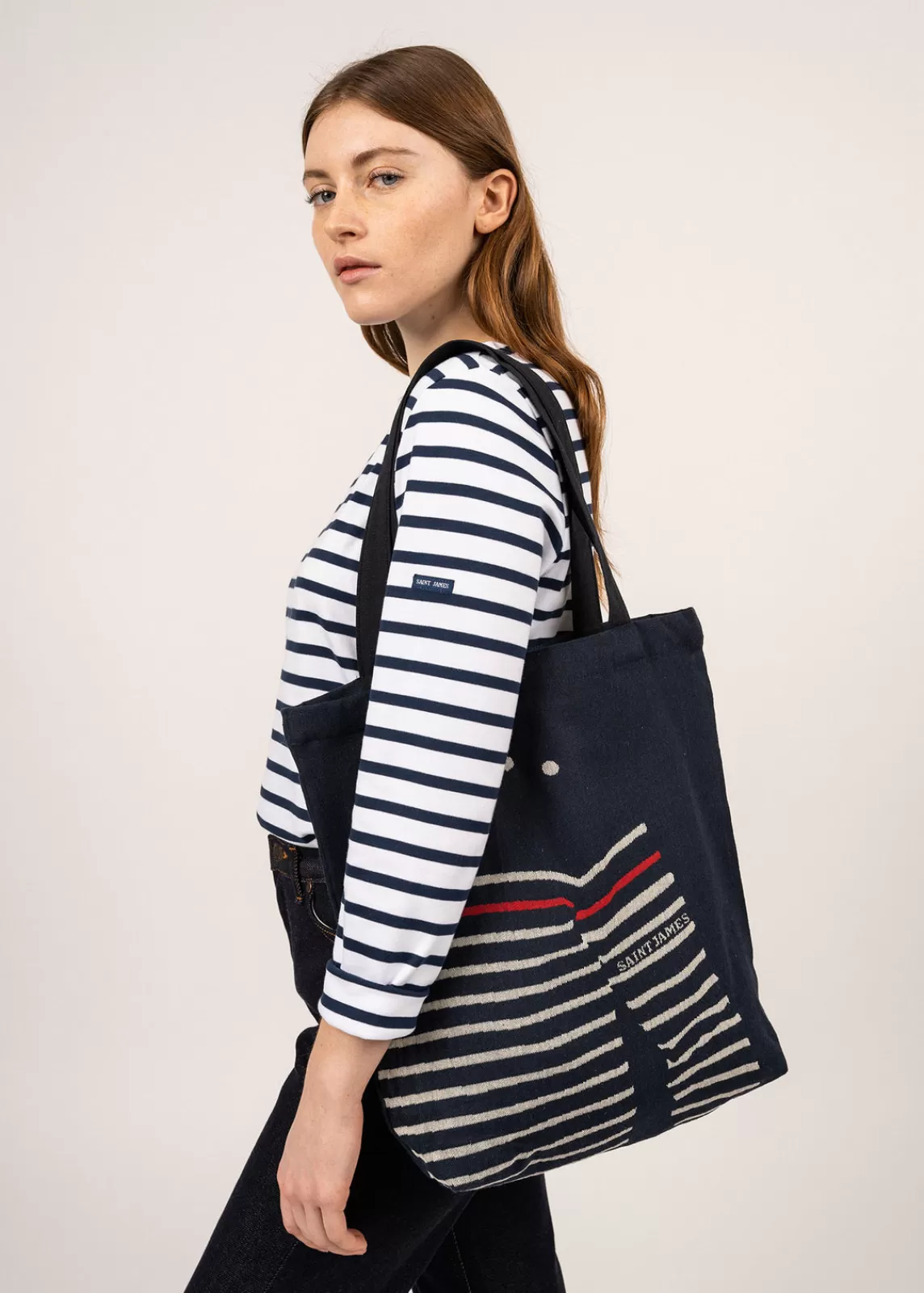 Accessories>Saint James Tote bag in recycled cotton MARINE/ECRU