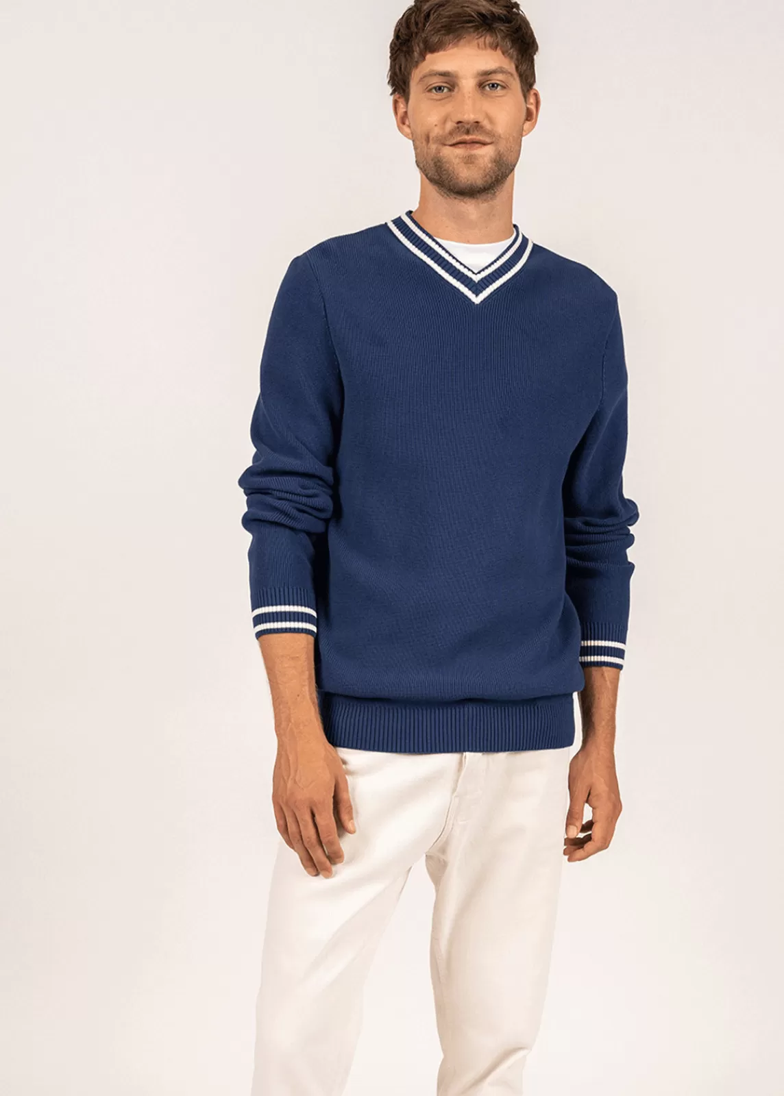 Jumpers & Cardigans>Saint James Tréguier V neck jumper INDIGO/ECUME