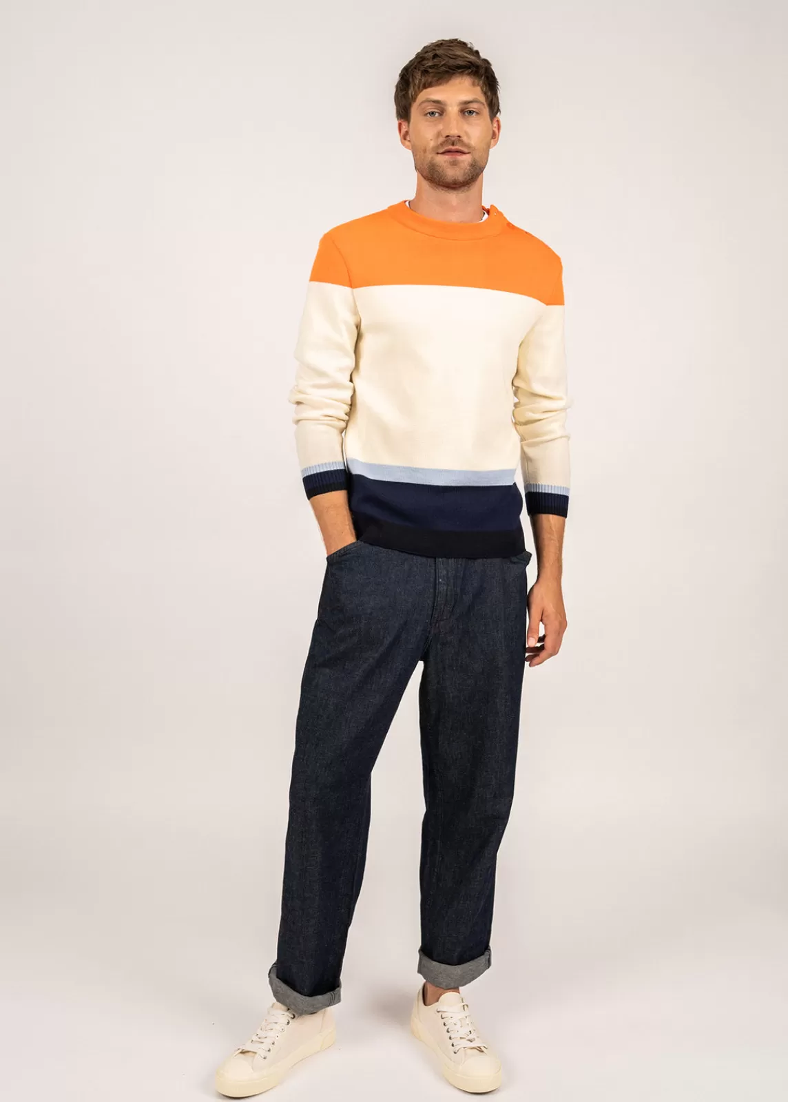 Sailor Jumpers>Saint James Vauville sailor-style jumper ECUME/ORANGEFLUO/INDIGO/NAVY/CHIELCHINE