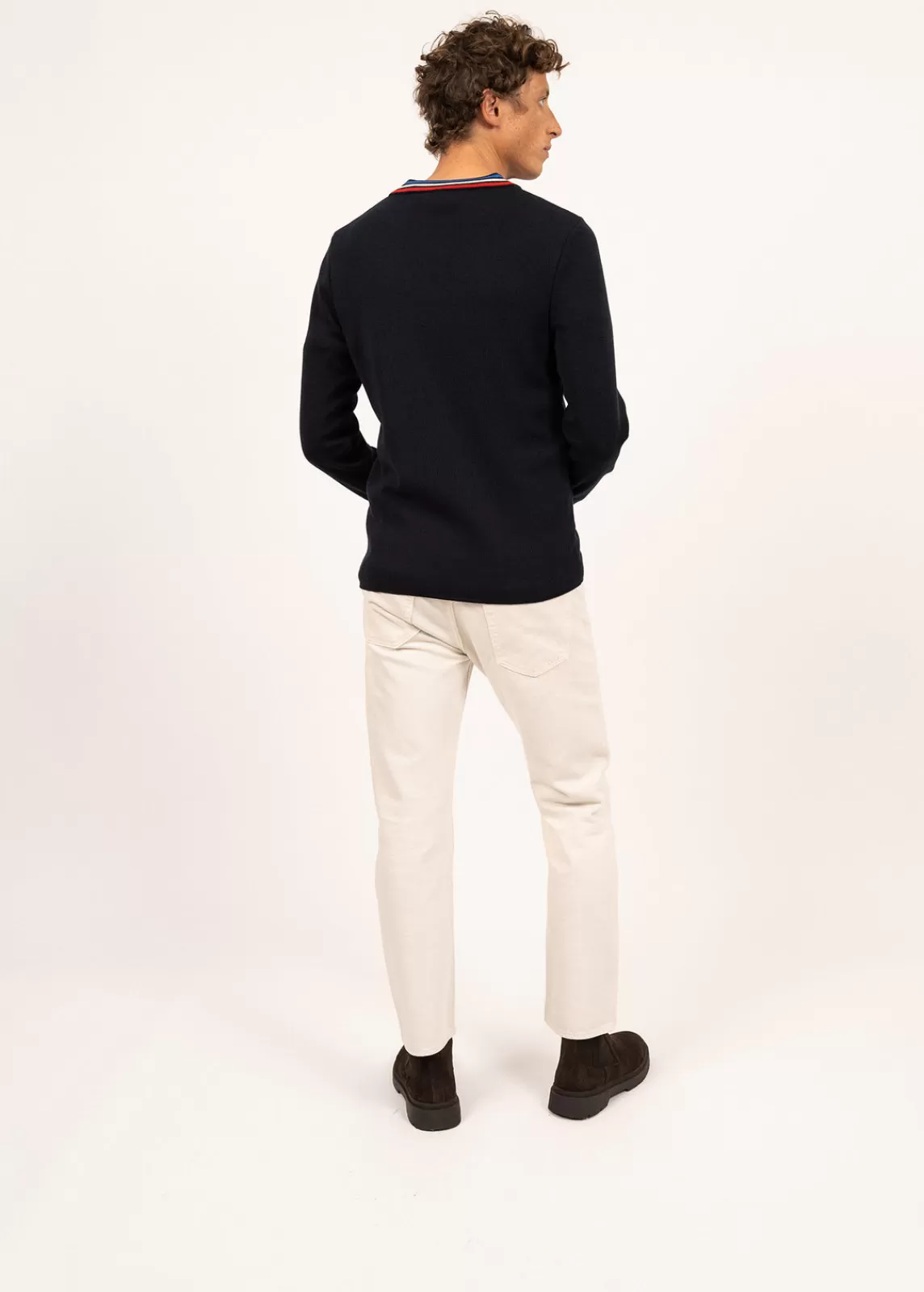 Jumpers & Cardigans>Saint James Wool jumper with contrasting V neck NAVY